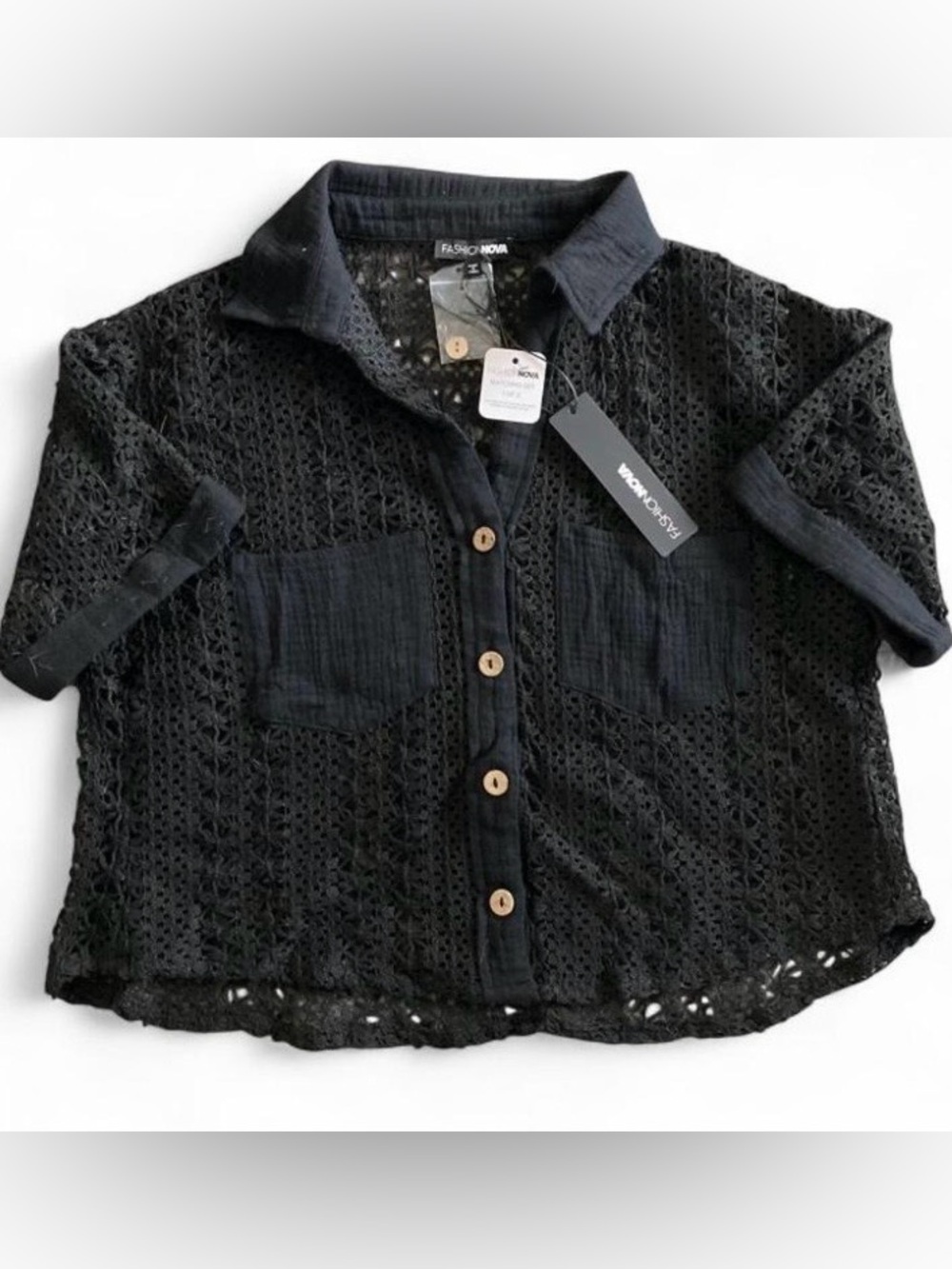 Fashion Nova Black Crochet Button-Front Kids Shirt